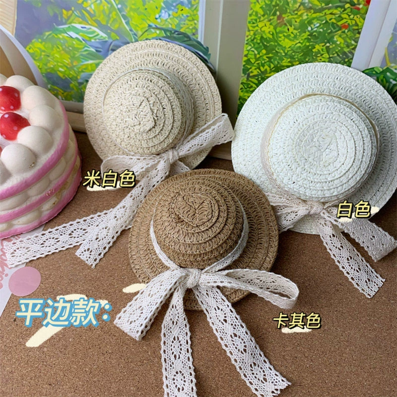 Соломенная шляпа с кружевным бантом, bjd, 6 очков, 3 очка, 4 очка, хлопковая кукла, соломенная шляпа в стиле ретро