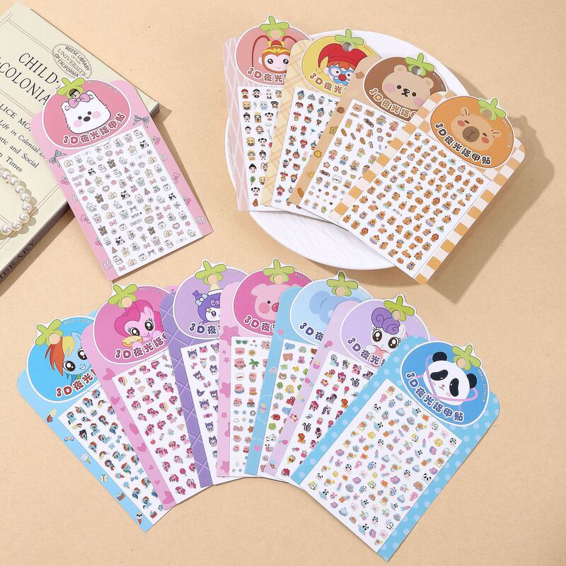 New 3D Hot Stamping Luminous Nail Stickers Cartoon Laser Kidsren's Nail Art Stickers Luminous Stickers Cute Finger Decoration