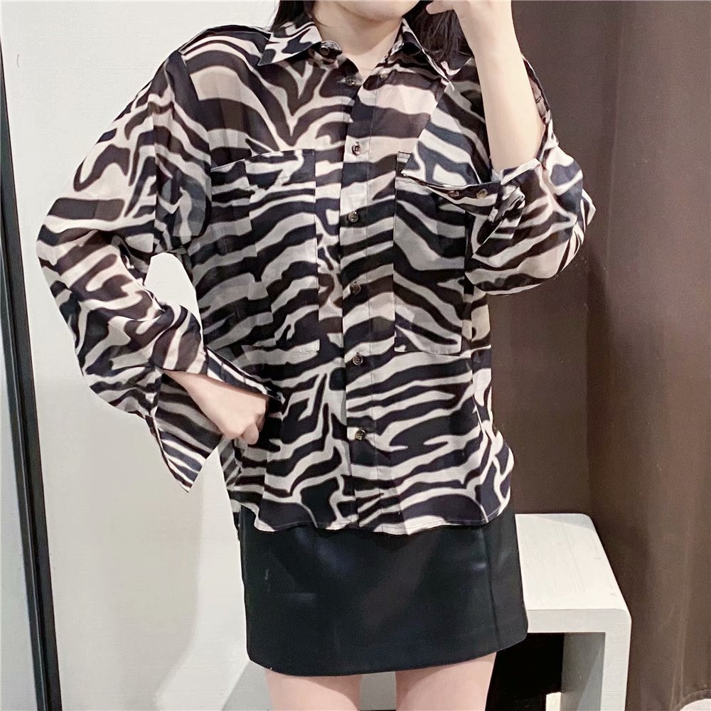 fashion retro zebra striped chiffon shirt  NSAM37997