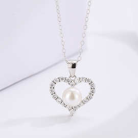 韩版ins冷淡风珍珠爱心项链女小众百搭高级感新款925纯银锁骨链