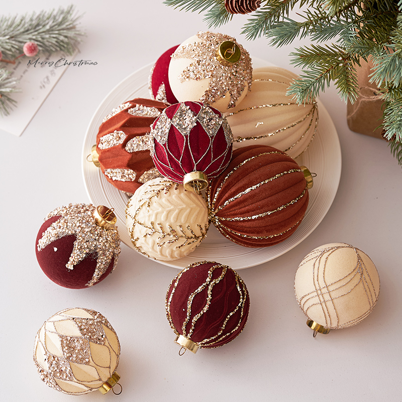 Decoración de Navidad de 8cm vino rosado flojo bola de Navidad decoración de árbol de Navidad colgante vestido de vacaciones de alta calidad colgante