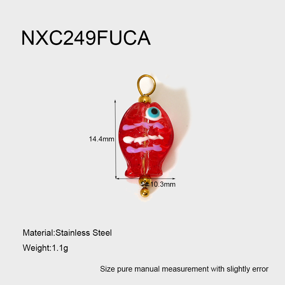 2g Weight PVD Coated Gold Plating Process Pendant Jewelry Making Type 22*20MM Jewelry Making Size 1 Piece Quantity 304 Stainless Steel, Glass Material Color Block, Heart Shape, Fish Pattern Cute, Sweet Style Irregular Craft 1 Piece 22*20MM 304 Stainless Steel Glass Color Block Heart Shape Fish Polished Pendant DIY Ornament Accessories 11