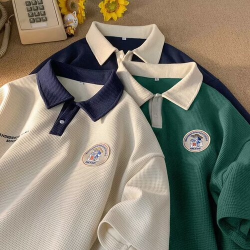 Chic Men Summer Fashion Versatile Literary Trend Short-Sleeve Polo Shirt Standard Japanese Youth Popular
