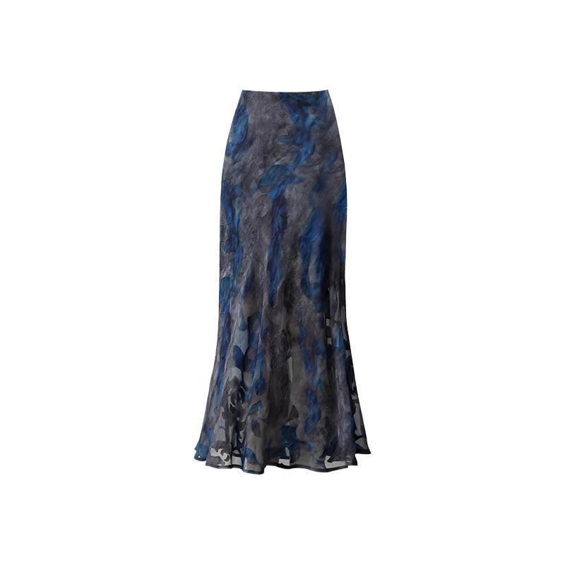 Xiaoejia Prussian Blue Fish Skirt Women's Animated Mermaid Drape 5 Summer New Slimming Long Skirt