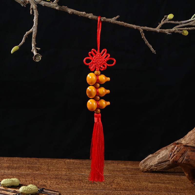 Hand-Woven Chinese Knot Five Blessings Bowknot Chinese Style Peach Wood Gourd Pendant Five Emperors Coins Home Car Hanging Decoration