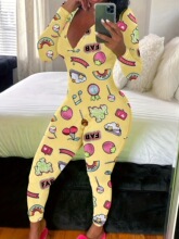 R 10918 Digital Print Deep V Ne Long Sleeve Jumpsuit ��V��