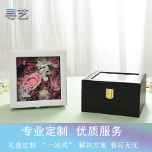 皮质透明开窗永生玫瑰花礼品盒情人节翻盖包装盒节日礼盒定制礼盒