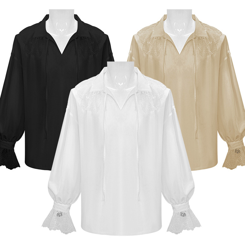 Medieval Pirate Shirt Ruffled Lace Steampunk Viking Renaissance Stage Performance Suit