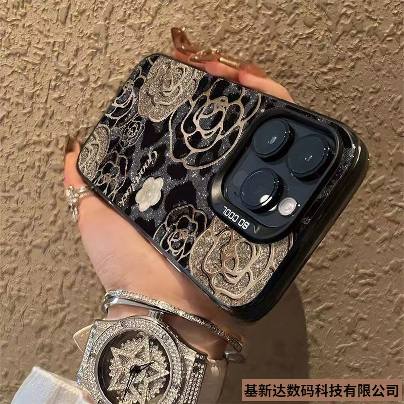 Black Leopard Print Flower Suitable for Apple 16Promax Mobile Phone Case Personalized Vitality Case Iphone15/1413 European and American 12