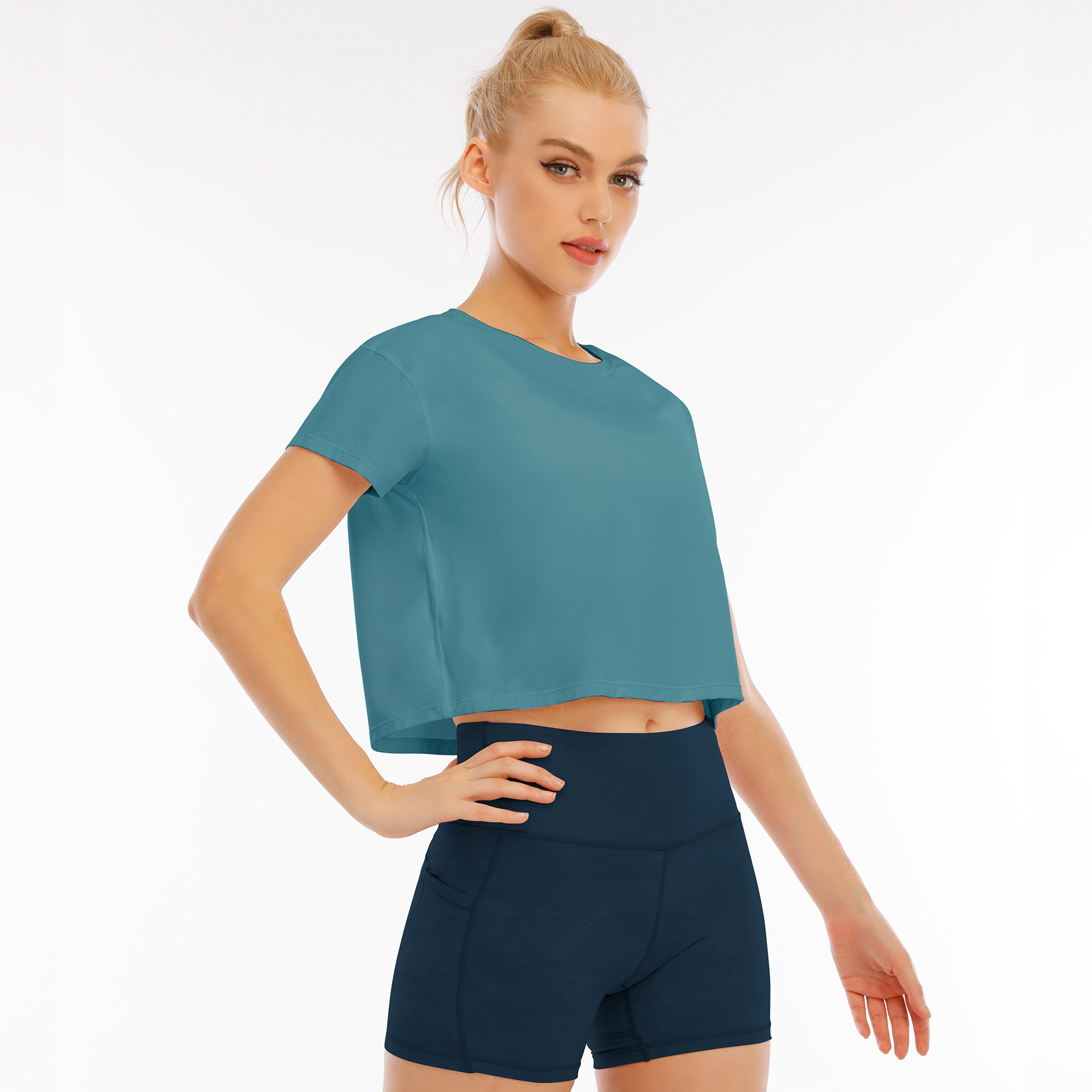 2021夏季新款修身健身上衣女透气训练瑜伽罩衫健身房短袖跑步服