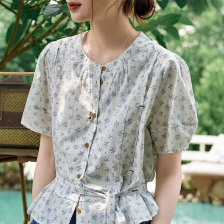 Женская рубашка с цветочным принтом из длинноволокнистого хлопка с рисунком «Розовое озеро»