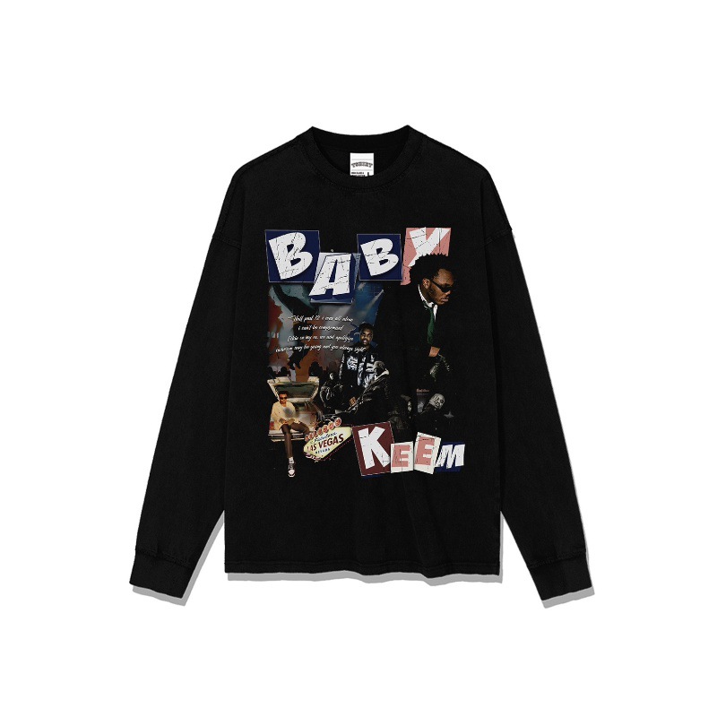 Baby Kim Hip Hop Rap Marca de moda callejera americana Impresión retro Lavado holgado Manga larga