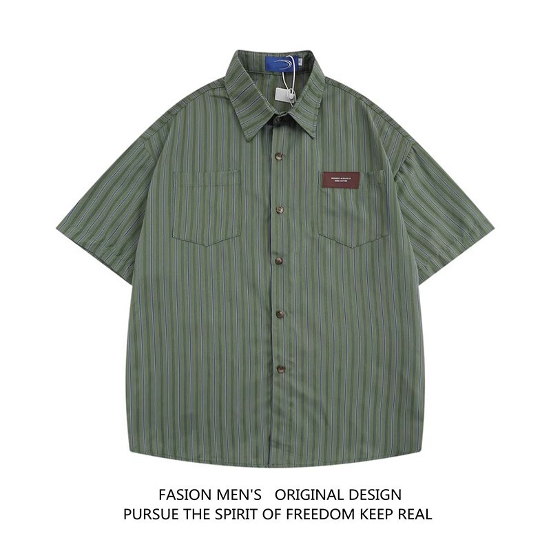Striped Shirt Men's Short-sleeved Summer Design Sense Niche High-end Sense Coat Trendy Brand Pi Shuai Hong Kong Style Spring and Autumn Shirt Striped Shirt Men's Short-sleeved Summer Design Sense Niche High-end Sense Coat Trendy Brand Pi Shuai Hong Kong Style Spring and Autumn Shirt