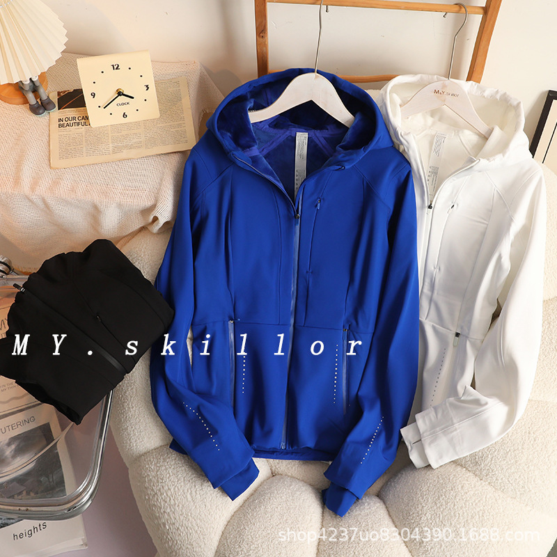 Lulu Women's Hooded Slim-Fit Slim Sports Jacket Autumn and Winter fleece-lined Soft Shell Outdoor Waterproof Charge Clothes