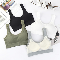 Sports Bra with Memory Foam Padded Cups, Wide Shoulder Straps, Seamless Back, and Built-in Bralette