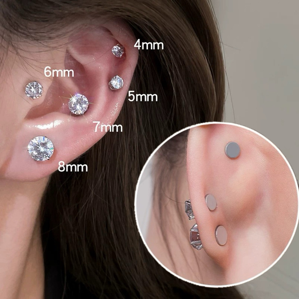 Sparkling Cochlear Magnetic Ear Clips, No Piercing Required, Zircon Ear Cuffs, Unisex Geometric High-End Design