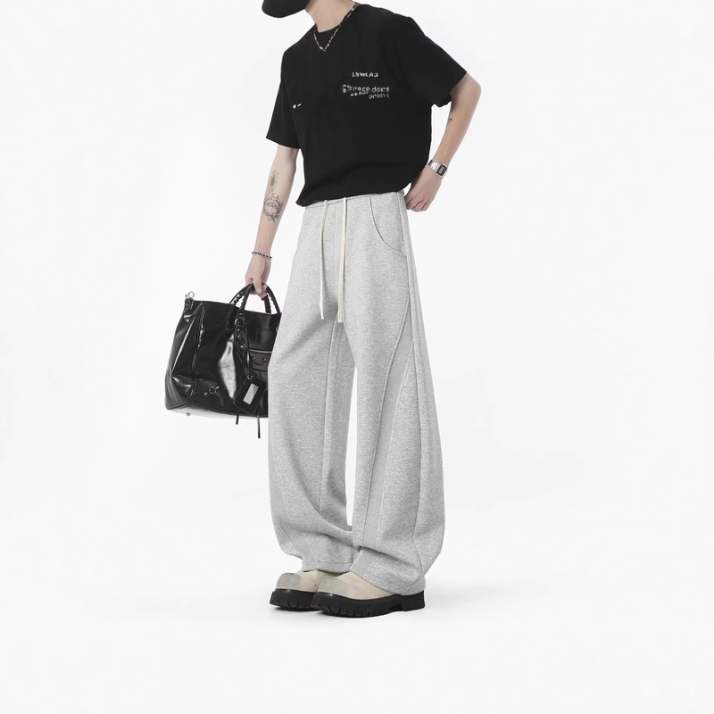 T American-Style Heavy-Duty Deconstructed Curved-Leg Sweatpants Unisex 2025 Summer Retro Solid Color Wide-Leg Pants Couple Sports Long Pants T American-Style Heavy-Duty Deconstructed Curved-Leg Sweatpants Unisex 2025 Summer Retro Solid Color Wide-Leg Pants Couple Sports Long Pants