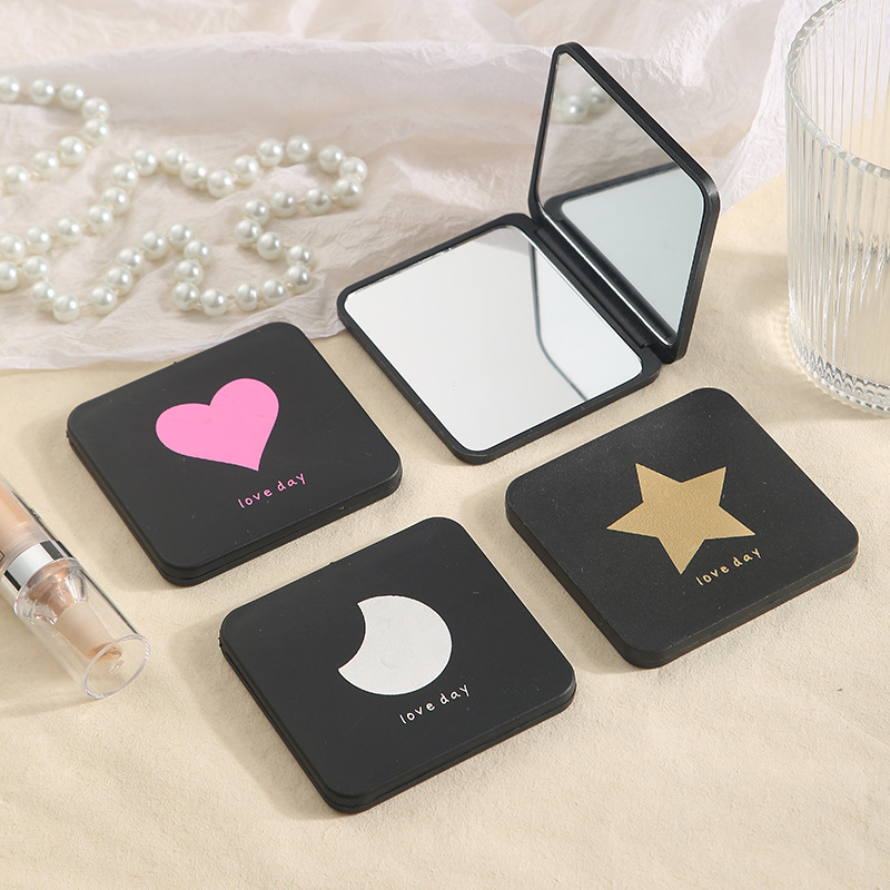 Chanel estilo espejo de maquillaje portátil de mano de doble cara pequeño espejo de aumento espejo de maquillaje bolsa portátil plegable espejo dorado