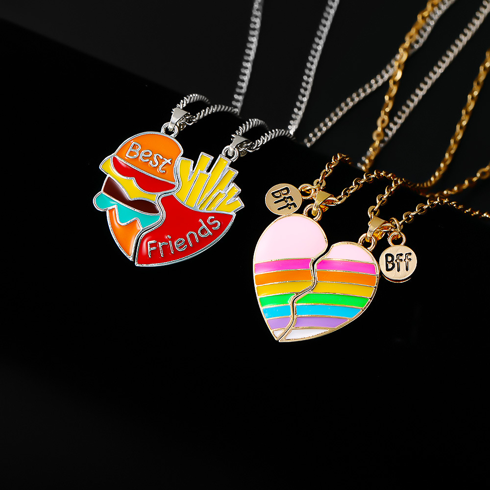 2 Pieces Fashion Heart Shape Alloy Enamel Couple Pendant Necklace display picture 2