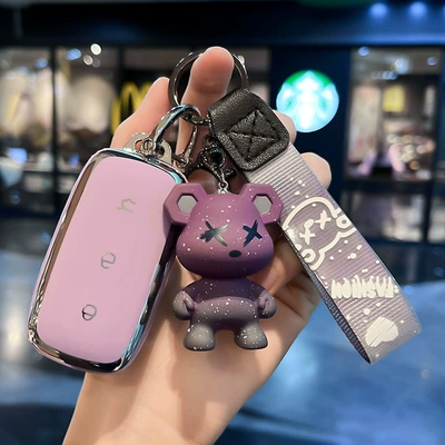 L7 key case new L6 | Car key bag - geely-h-smart-3-key-single-shell-purple-purple-violent-bear-pendant