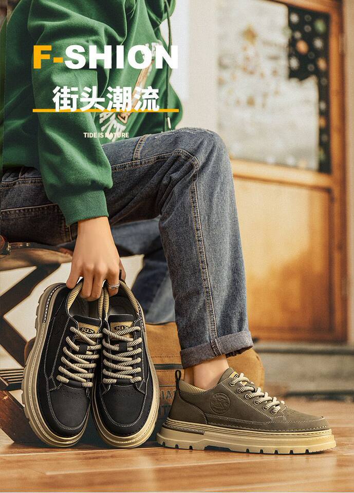 Giày bốt Martin nam cổ cao da thật, gót thấp 1-3 cm, chống trơn trượt — L12 màu kaki, L12 màu đen chi tiết 1