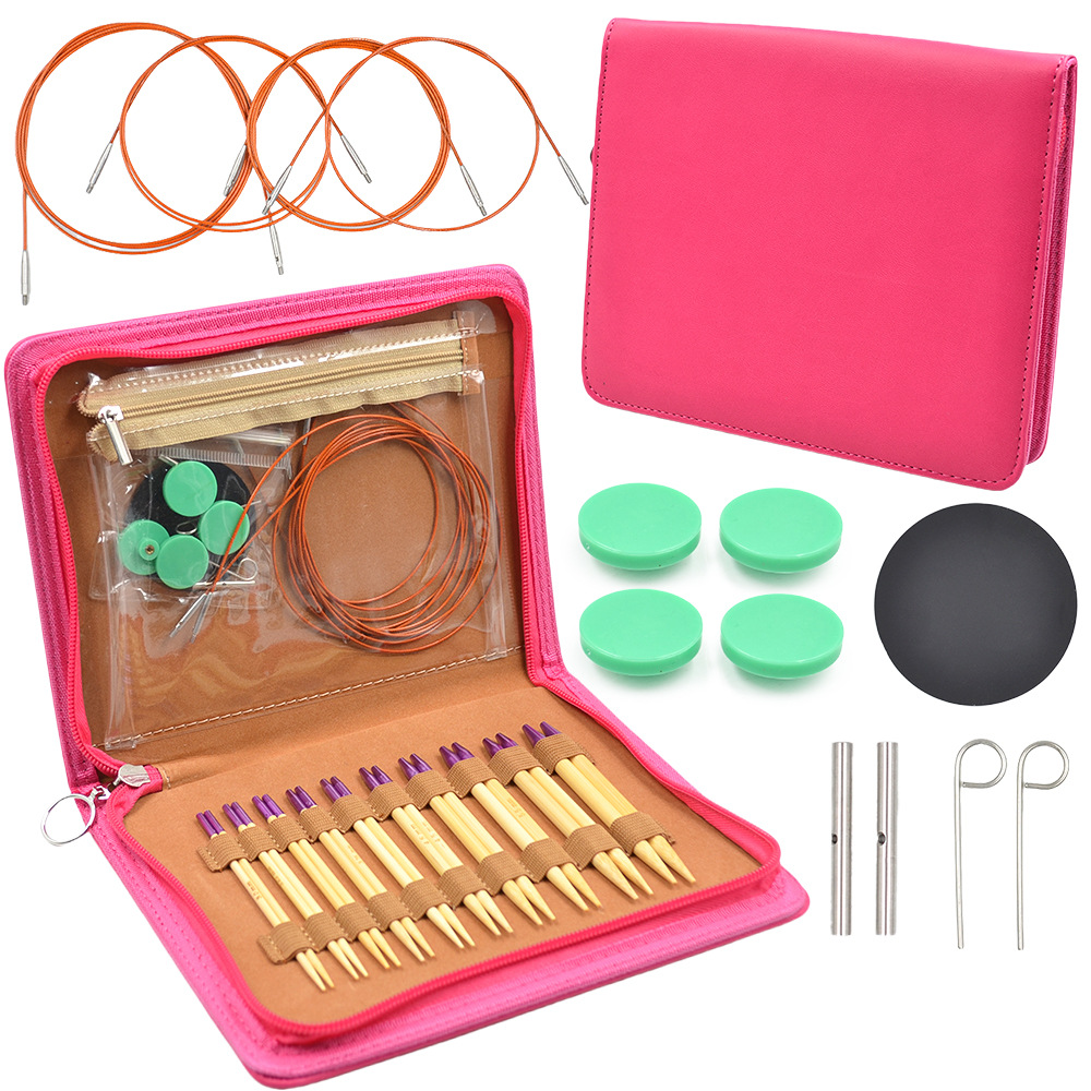 环形针套装 可拆卸换绳环形针套装可加长pu编织工具碳化竹环形针