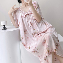 睡裙女2025年新款春夏季绵绸短袖中长款睡衣秋款月子网红风家居服