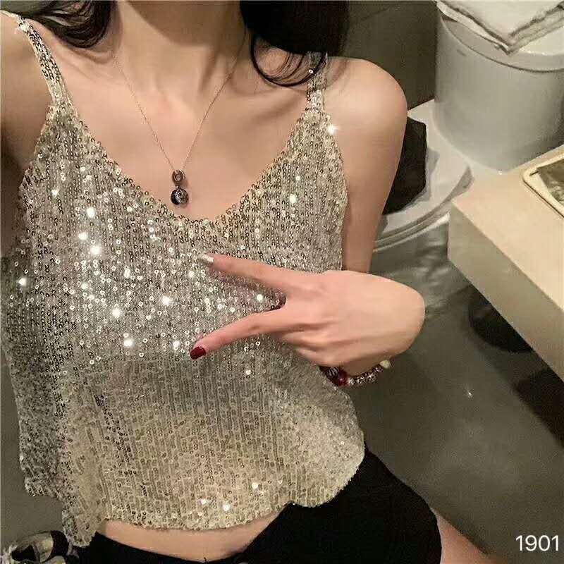 Trendy Sequin Tank Top for Women, Spring/Summer 2026 New Style, Shiny and Sexy Inner Wear Trendy Sequin Tank Top for Women, Spring/Summer 2026 New Style, Shiny and Sexy Inner Wear