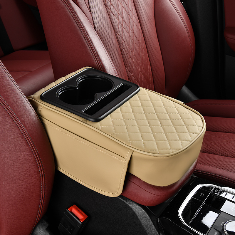 Car Armrest Box Storage Box Car Tissue Box Water Cup Holder Universal Four-In-One Heightening Pad Leather Armrest Box Pad