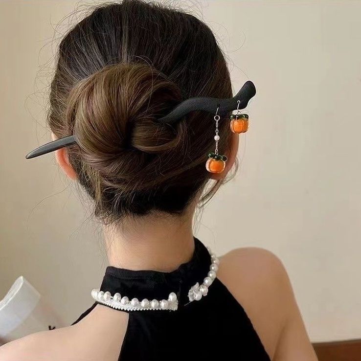 Caqui Ruyi ~ de alta calidad updo horquilla estilo antiguo hanfu tocado simple cheongsam accesorios horquilla de madera accesorios para el cabello de las mujeres