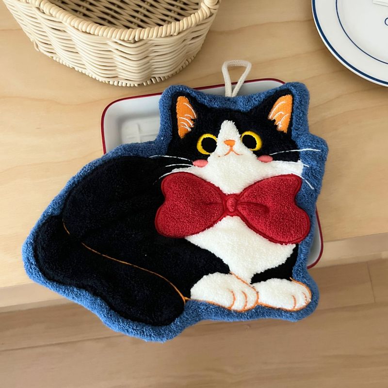 人気の猫ハンドタオルかわいいキッチン漫画ハンドタオルぶら下げコーラルベルベット無臭ハンドタオル卸売|undefined