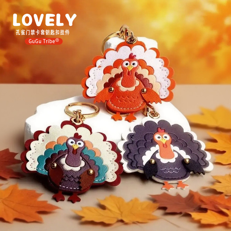 Turkey Leather Pendant Keychain Access Card Holder Airtag Protective Case Thanksgiving Gift Bag European and American Style Turkey Leather Pendant Keychain Access Card Holder Airtag Protective Case Thanksgiving Gift Bag European and American Style