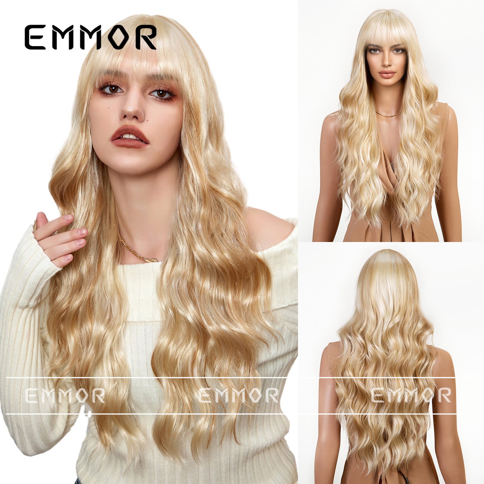 Marrón dorado teñido Rosa dibujos animados aire Bangs onda rizado Pelo Largo elegante mullido perezoso peluca cabeza completa forma