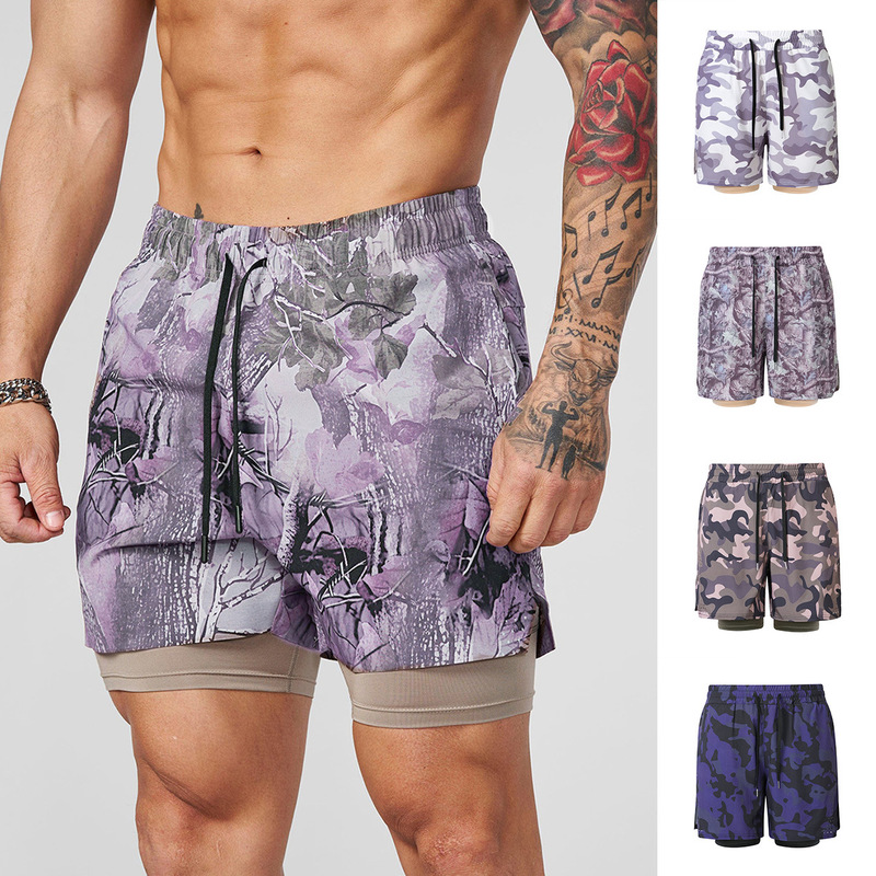 European and American Foreign Trade Cross-Border Amazon Men's Shorts Summer Sports Casual Breathable Double-Layer Camouflage Drawstring Jogger Shorts
