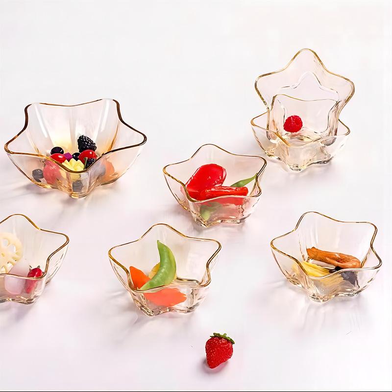 Estilo japonés pentagrama hogar ensalada de frutas tazón ins viento neto rojo de alto aspecto postre creativo tazón de vidrio regalo universal