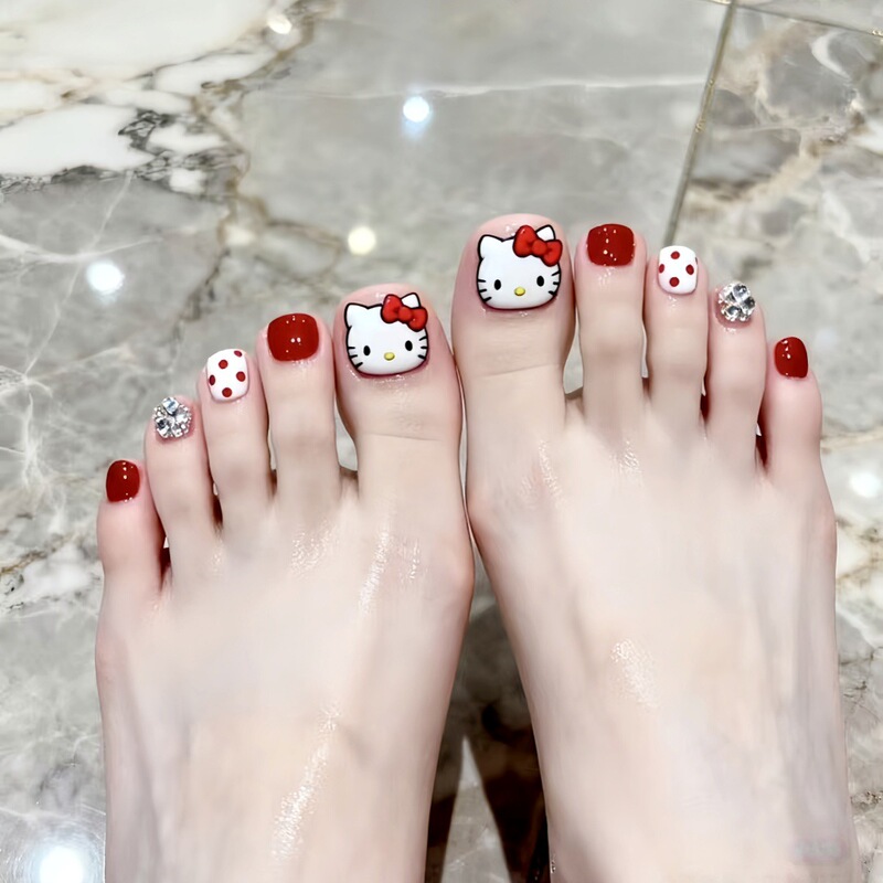 J175-All-size toenail patches in Kitty Red, Poppy Red, cartoon sweet and spicy polka dot, detachable nail pieces J175-All-size toenail patches in Kitty Red, Poppy Red, cartoon sweet and spicy polka dot, detachable nail pieces