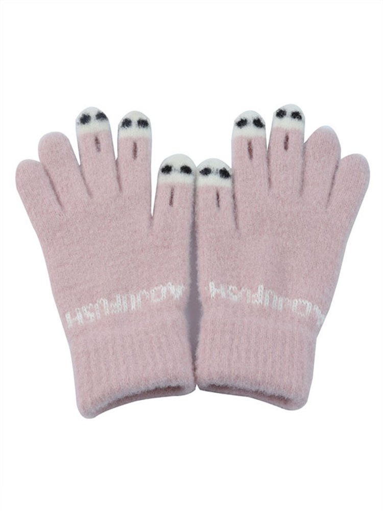 Gloves Women's new winter open-fingered thick warm big child cute student winterproof wool finger touch screen gloves