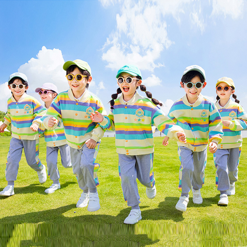 School uniform set for primary school children, summer children's sportswear, rainbow color kindergarten uniform, spring and autumn set, two-piece set