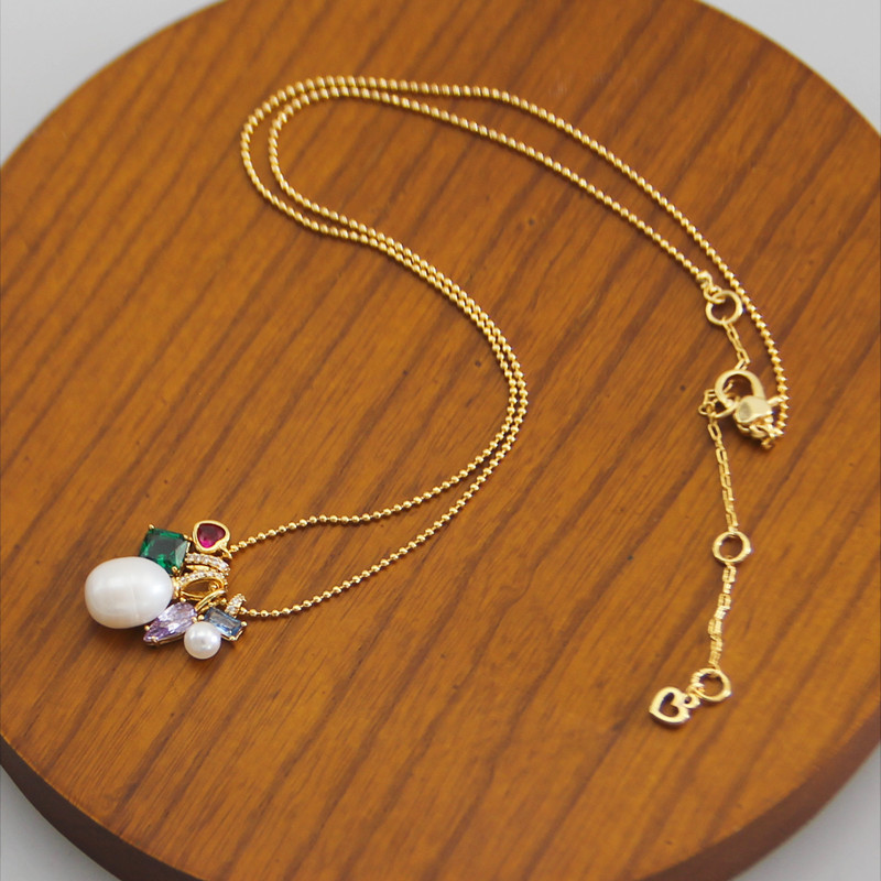 ball chain Chain Type 1 Piece Quantity Elegant Square Heart Shape Freshwater Pearl Copper Inlay Zircon Pendant Necklace
