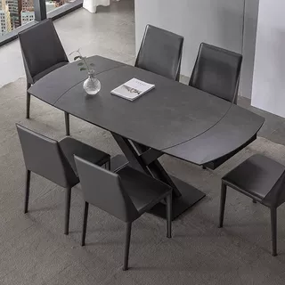 意式极简伸缩餐桌现代简约小户型家用饭桌进口岩板旋转餐桌椅组合