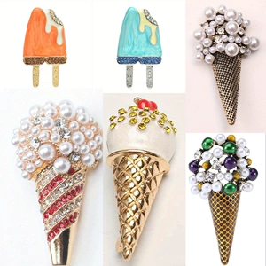 Summer Cartoon Ice Cream Brooch Men's and Women's Colorful Enamel Party Casual Badge Anti-Light Accessories Spot Wholesale