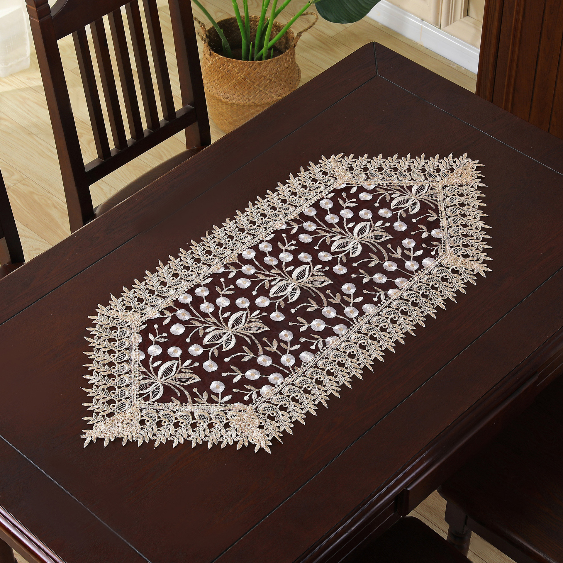 lace table runner embroidered transparent napkin coaster water soluble crochet high density tablecloth high grade table runner_voghion.com