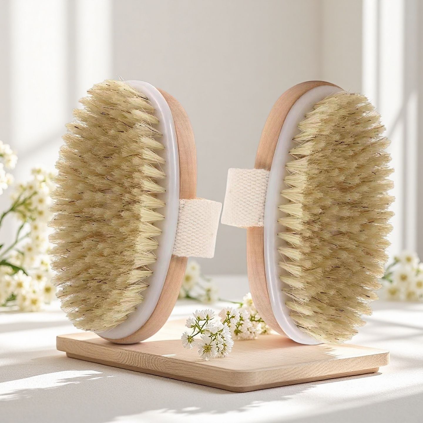 Cepillo de baño ovalado de cerdas de jabalí, cepillo de masaje suave para el cuerpo, cepillo de ducha, cepillo de espalda de madera para baño