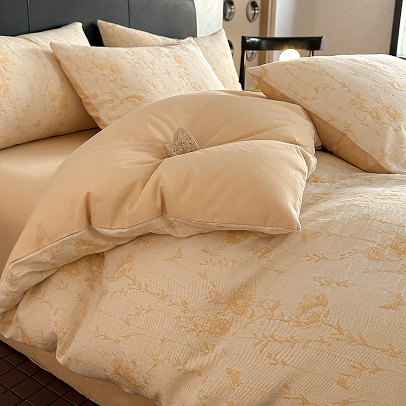 Cama de algodón de hilo de tres capas de lujo ligero de cuatro piezas de algodón puro 2024 nuevo hilo de doble capa simple funda de edredón de sábana
