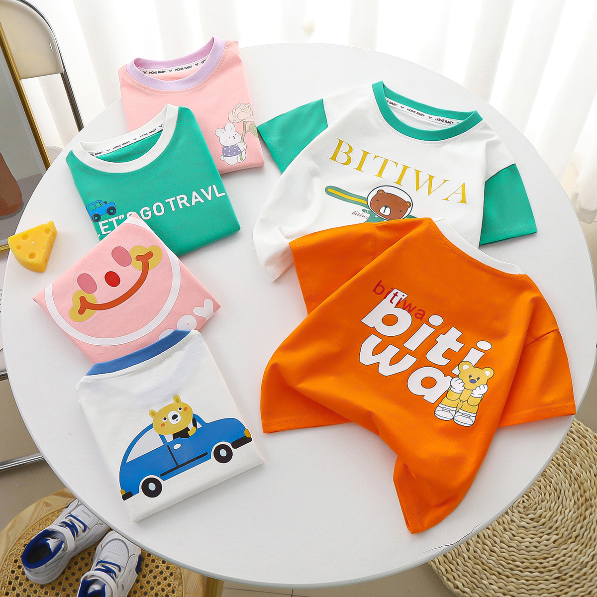 Children's short-sleeved summer pure cotton new boys' T-shirts Korean style girls half-sleeved one-piece baby tops children's clothing wholesale