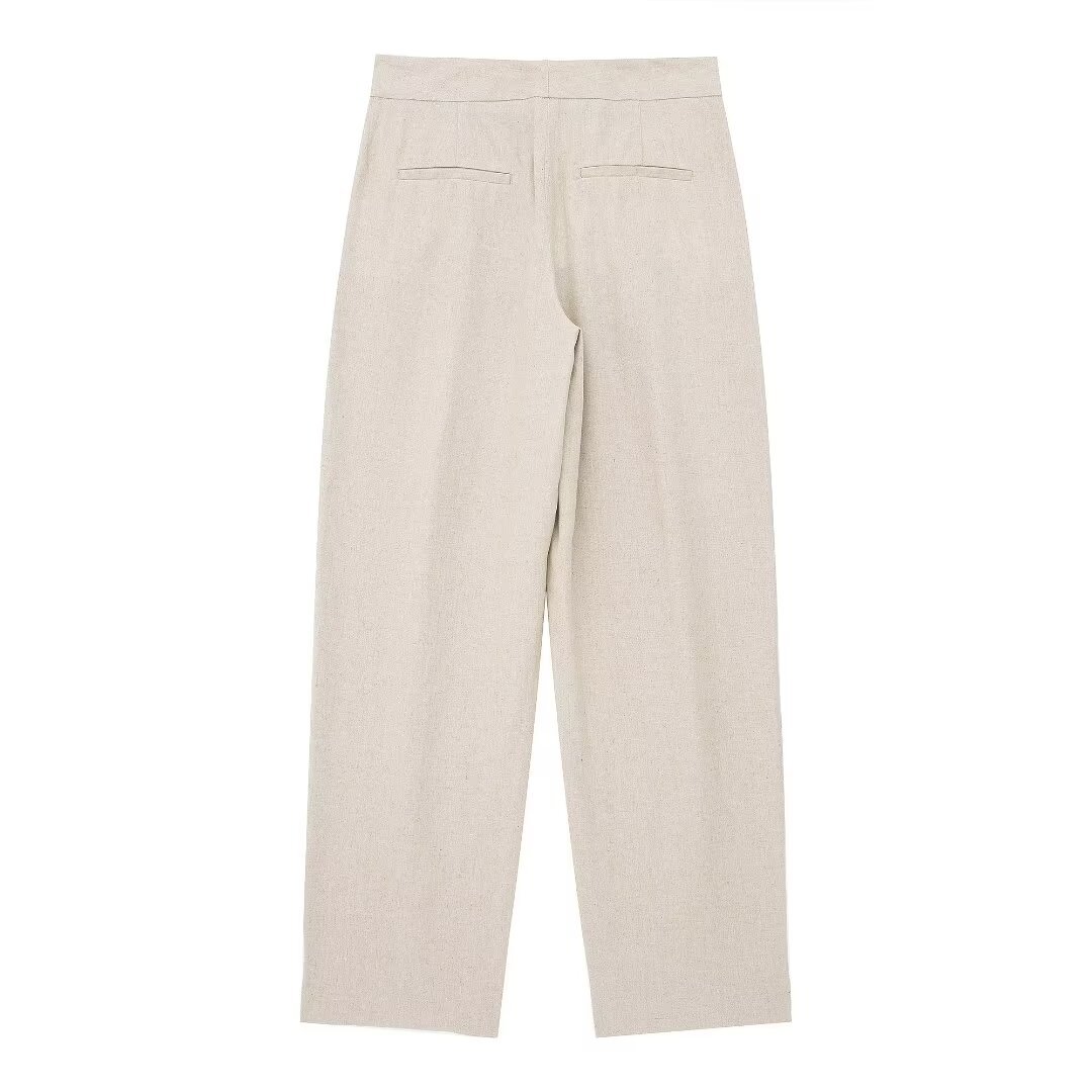 Women's clothing 2024 summer new linen blend short suit jacket straight leg pants set_voghion.com