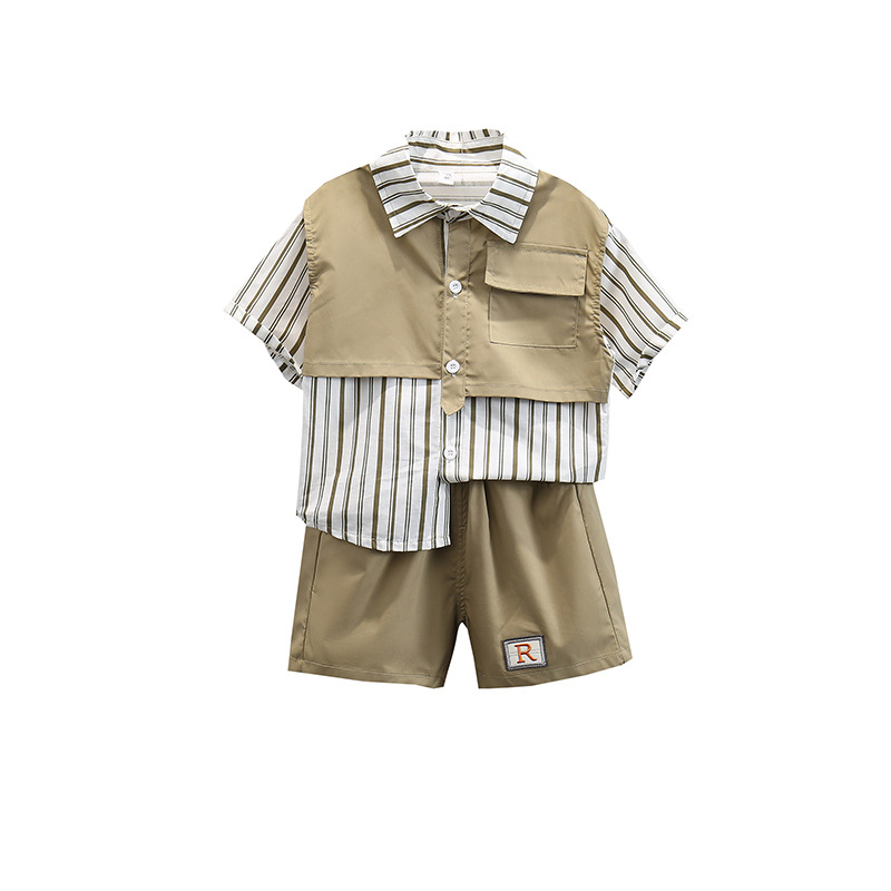 7307 ropa para niños traje de verano para niños 2025 nuevos niños coreanos de manga corta ropa de trabajo para niños de dos piezas de moda
