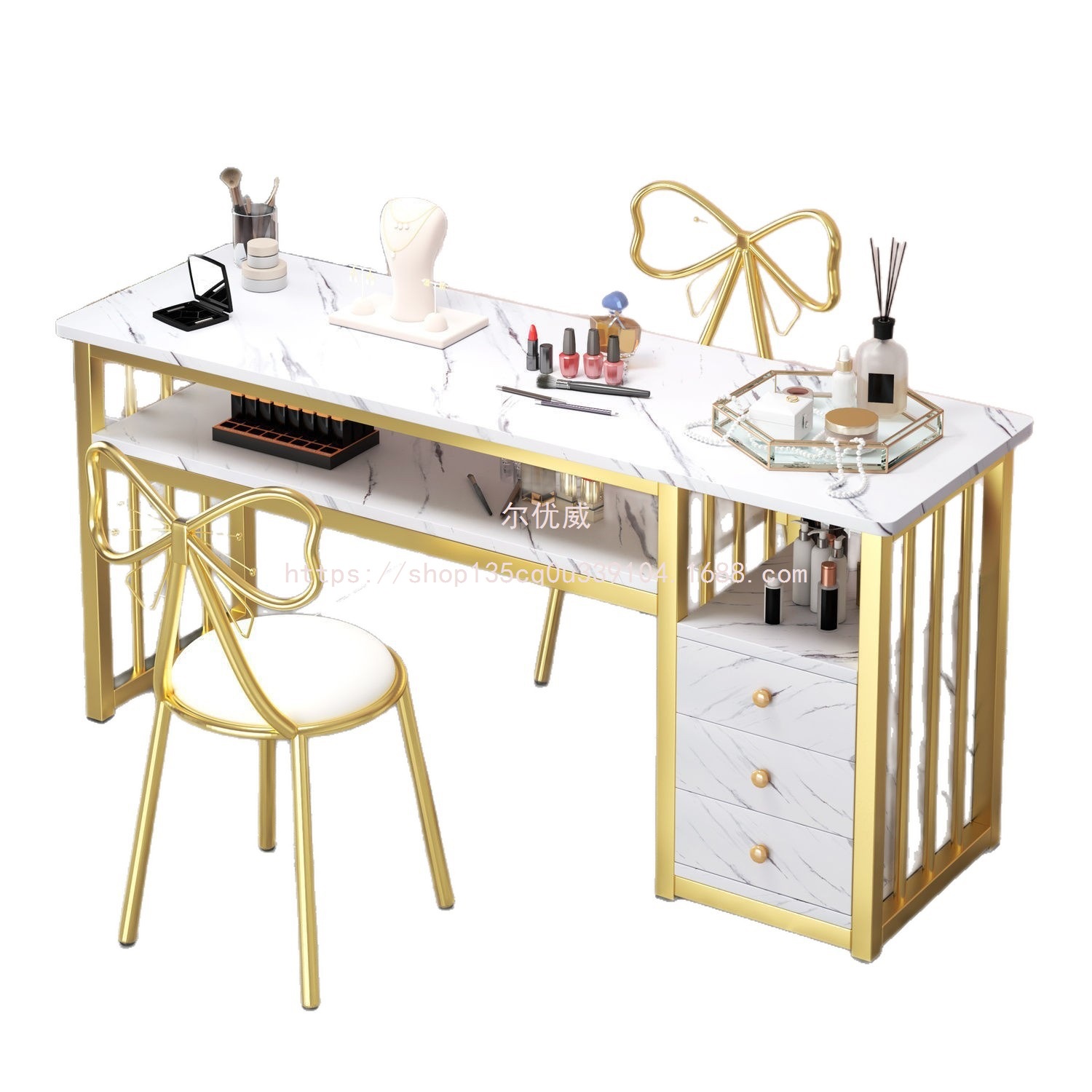Eryouwei mármol red manicure ligera de lujo mesa japonesa simple mesa de manicure mesa y silla conjunto de imitación de doble