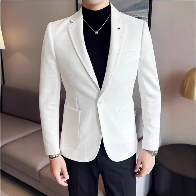 2025 Autumn and Winter Men's Korean Style Slim Suede Business Casual Suit Youth Fashion One-Button Blazer