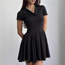 2025年新款亚马逊欧美风跨境女装时尚简约纯色收腰衬衣连衣裙外贸